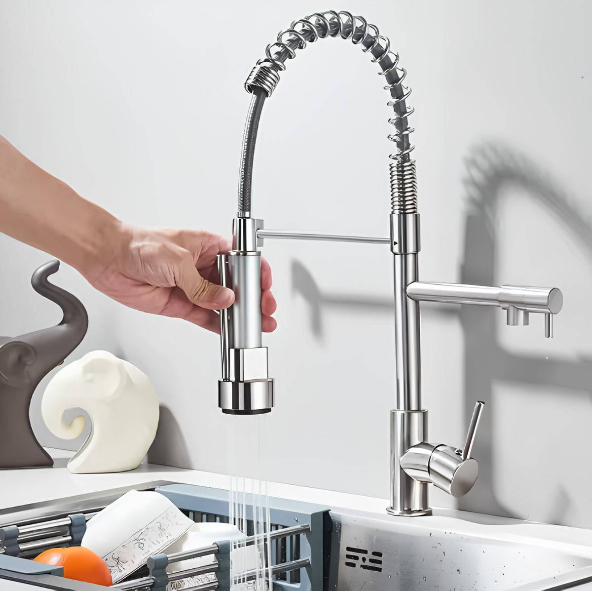 Mitigeur de Cuisine Double Bec Pivotant avec Douchette Extractible – Duo®