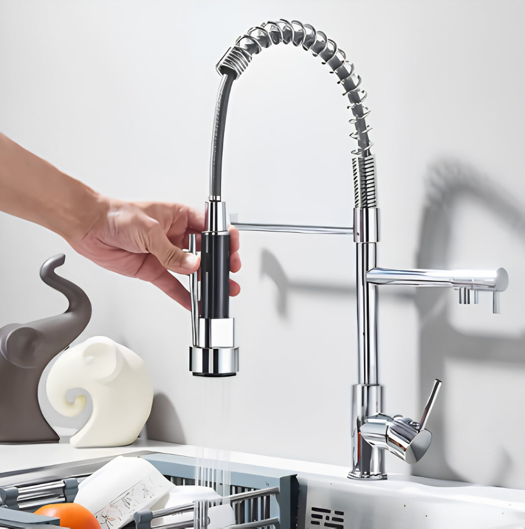 Mitigeur de Cuisine Double Bec Pivotant avec Douchette Extractible – Duo®